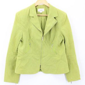 Conrad C Collection Suede Jacket Womens Green Motorcycle Style Lined Size 12